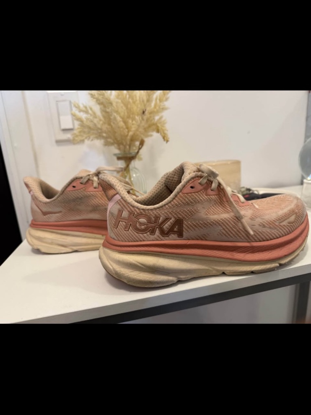 Hoka Women's Running Shoes in Peach and Cream